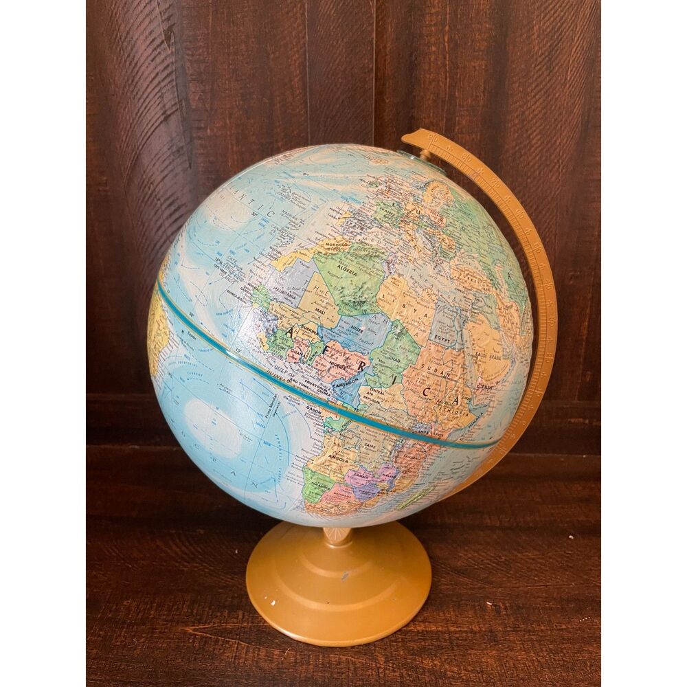 Vintage Globemaster 12” World Globe Mustard Base Mid Century Desk Decor